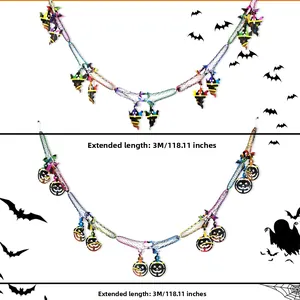 Detail of 3M long Halloween garland set with mesh ghost and pumpkin lantern charms