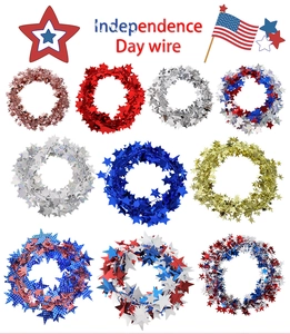 Matrix display of Independence Day star tinsel garlands in red, silver, and blue colors