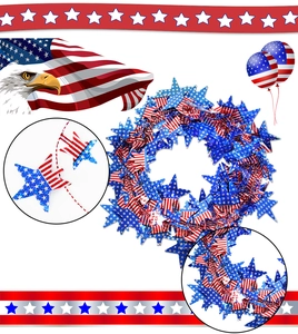 Detail of red white and blue star garland for Independence Day party decorations