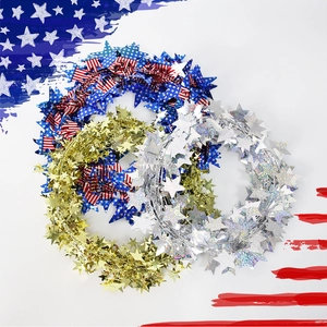 Three-color patriotic star garlands with red blue white and gold metallic foil stars