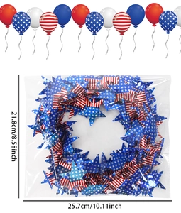 Detailed dimensions of star wire tinsel garland with American flag colors and stars