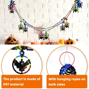 Colorful Halloween PET banner decoration featuring bat and spider silhouette hanging garlands