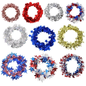 Independence Day Star Wire Garland Red White Blue Patriotic Tinsel Wreath For Home Party Decoration American Flag Festive Ornaments