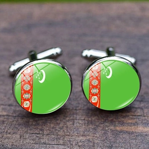 National Flag Glass Gem Round Cufflinks For Men Silver Plated Alloy Business Wedding Formal Shirt Accessory Jewelry