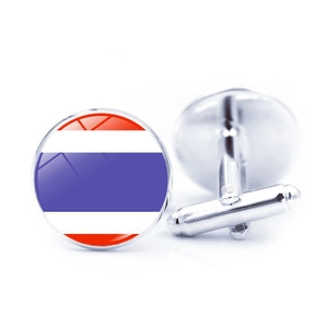 Business cufflinks featuring the Thailand flag design under glass in silver alloy frame