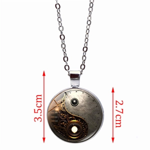 Steampunk Yin Yang necklace with mechanical gears pendant showing 2.7cm diameter