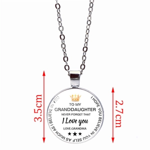 Silver round time gem necklace for granddaughter with emotional message pendant