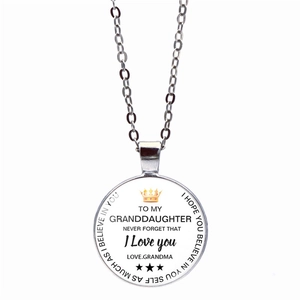 Silver time gem pendant necklace for granddaughter with motivational quote and crown