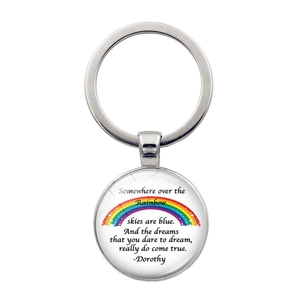 Round Zinc Alloy Glass Cabochon Keychain Rainbow Inspirational Quote Vintage Style Hanging Pendant Key Ring Gift Jewelry