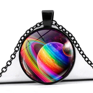 Galaxy Nebula Pendant Necklace Zinc Alloy And Glass Dome Space Theme Universe Planet Retro Fashion Unisex