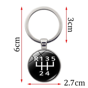 6-speed manual gear shift pattern glass gem keychain with silver metal ring