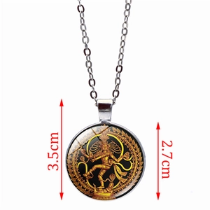 Hindu Gott Shiva Glas-Cabochon Anhänger Halskette in Silber-Finish, 2,7 cm Durchmesser