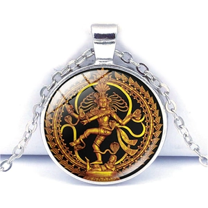 Hindu Gott Shiva Nataraja Anhänger Halskette Zinklegierung Glas Kabochon Vintage Religiöser Ethnischer Schmuck Für Herren Damen