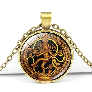 Vintage Bronze Lord Shiva Nataraja Anhänger Kette mit Glasstein und Bronzekette