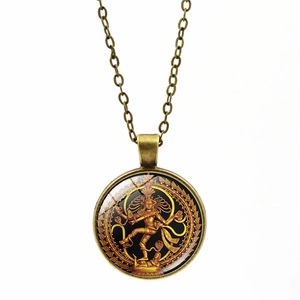 Bronze Shiva Nataraja Glashalskette mit antikem hinduistischem Gottheit-Motiv