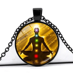 Sieben Chakra Meditation Halskette Zinklegierung Glas Zeit Edelstein Yoga Anhänger Spiritueller Schmuck Für Herren Damen