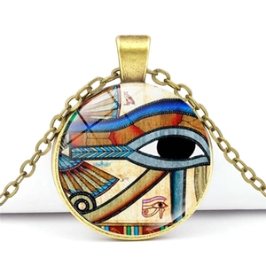 Eye Of Horus Pendant Necklace Vintage Ancient Egyptian Zinc Alloy Glass Cabochon Time Gem Retro Jewelry For Women Men