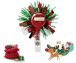 Detailansicht des weihnachtlichen Ausweishalters mit 360-Grad-Drehung und Clip