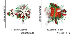 Detail view of Christmas badge reels with dimensions and weight for snowman and gift box designs