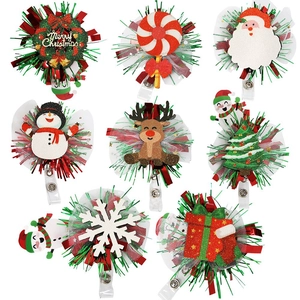 Weihnachten Ausziehbarer Ausweishalter Glitzer Weihnachtsmann Schneemann Rentier ID-Kartenhalter Festliches Büro Schreibwaren Abzeichen Clip