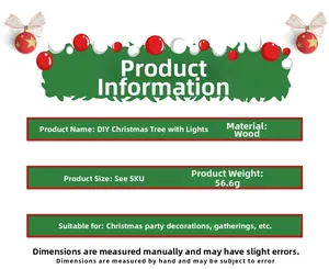 Technical specifications for DIY wooden Christmas tree with LED lights and 56.6g weight