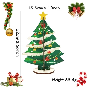 Christmas wooden tabletop tree ornament with LED light, size 22cm by 15.5cm details