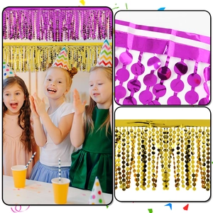 Purple and gold 2m party foil fringe curtain with circular sequins for birthday backdrop
