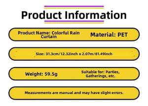 Afmetingen en details van iriserende PET-regenbooggordijn voor feestachtergronddecor