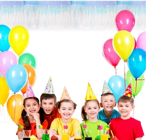 Close-up of holographic rainbow fringe curtain for birthday party background decor