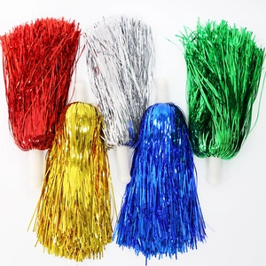 Metallic foil cheerleading pom-poms set in red silver green gold and blue with handles