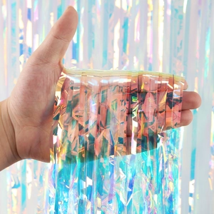 Iridescent Laser Tinsel Curtains Holographic Foil Fringe Curtain Party Backdrop For Birthday Wedding Celebration Background Decoration