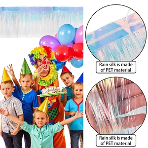 Iridescent blue PET rain silk curtain banner for kids birthday and wedding party decor