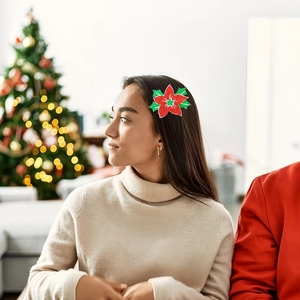 Pinza para el pelo de Navidad con flor de nochebuena brillante y purpurina festiva
