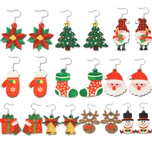 Christmas Drop Earrings Santa Claus Reindeer Snowman Tree Glitter Felt Earrings Women Holiday Party Accessories Jewelry