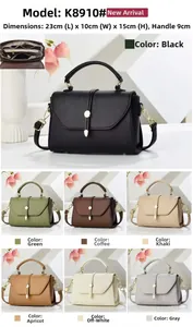 Detailed size specifications and seven color options for the textured crossbody handbag