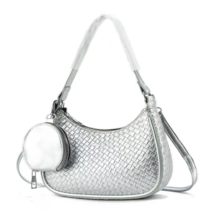 Sac Hobo Demi-Lune En Cuir PU Tressé Sac À Bandoulière Mode Sous L'Aisselle Avec Pochette Ronde Amovible Pour Femmes