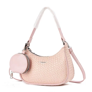 Sac hobo croissant rose tissé avec mini porte-monnaie et bandoulière réglable