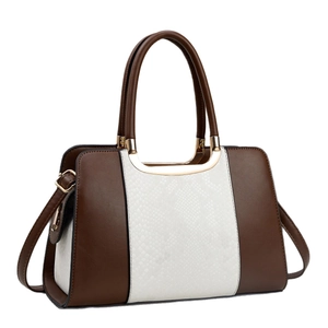 Fashionable color-block women handbag with snake pattern and gold-tone hardware
