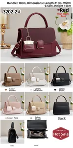Detail view of stylish PU leather crossbody bags in six colors with mini pouch and dimensions