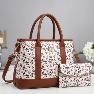Cherry Print Handbag Tote And Small Pouch PU Leather Large Capacity Casual Travel Shoulder Bag For Women Elegant Style Lightweight