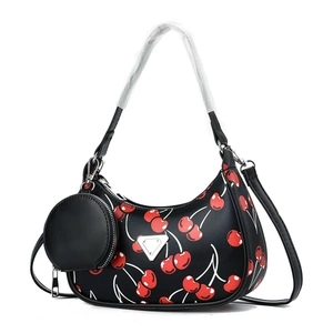 Sac Croissant Imprimé Cerises en Cuir PU pour Femmes Sac à Épaule Hobo Avec Mini Porte-monnaie Rond Sac à Main Casual Mode pour Quotidien Fête Shopping