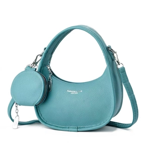 Sac à main croissant tissé chic en cuir bleu-gris avec porte-monnaie et bandoulière