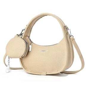Sac hobo tissé beige avec petit porte-monnaie et bandoulière fine en cuir