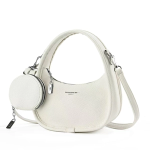 Sac croissant blanc tissé avec porte-monnaie rond et bandoulière réglable