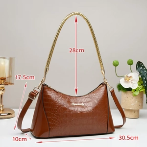Brown crocodile pattern shoulder bag dimensions width 30.5cm height 17.5cm depth 10cm