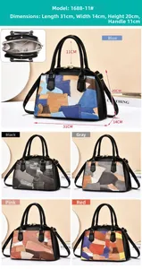 Dimensioni dettagliate della borsa patchwork in pelle con design a pannelli colorati
