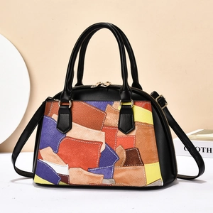 Borsa a mano Boston multicolore in pelle con design geometrico da donna