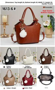 Detailed view of women bucket handbag showing six colors with detachable shoulder strap