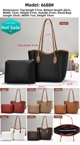 Detailed size specifications for large pebble leather tote and matching zippered pouch set