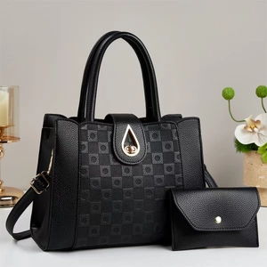 Women Handbag And Pouch PU Leather Litchi Grain Embossed Plaid Crossbody Shoulder Bag Large Capacity Fashion